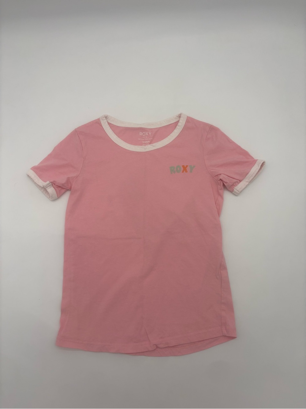 Roxy Girls Size 10 Pink Floral Ringer T-Shirt Retro Surf Graphic
